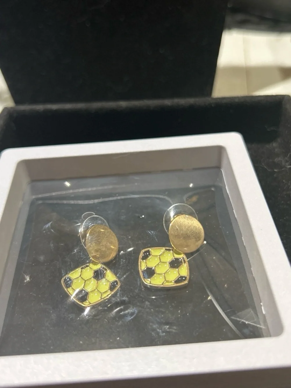 Gold-Tone Green Enamel Drop stud Earrings